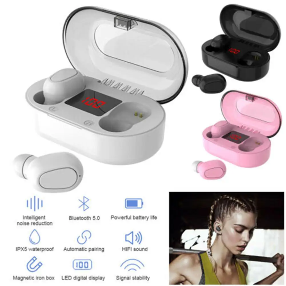 Bluetooth Wireless Headset TWS Mini in Ear Dual Earbuds Music Sport Earphones w Mic Charging Box for Apple iPhone Android