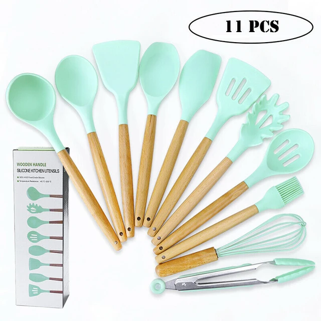 Set Kitchen Utensils Silicone Wooden Handle  Silicone Spatula Set Cooking  - 10/11pcs - Aliexpress