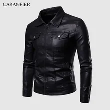 CARANFIER, мужская куртка из искусственной кожи, Осень-зима, отложной воротник, кожаная тонкая черная куртка, Мужское пальто, мотоциклетная Мода, уличная одежда
