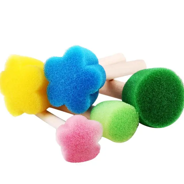 5Pcs mini Flower Shape Wooden Sponge Painting Brushes DIY Graffiti Tools Kids Educational Toys Art Supplies Kid Stamps Toys Gift 5