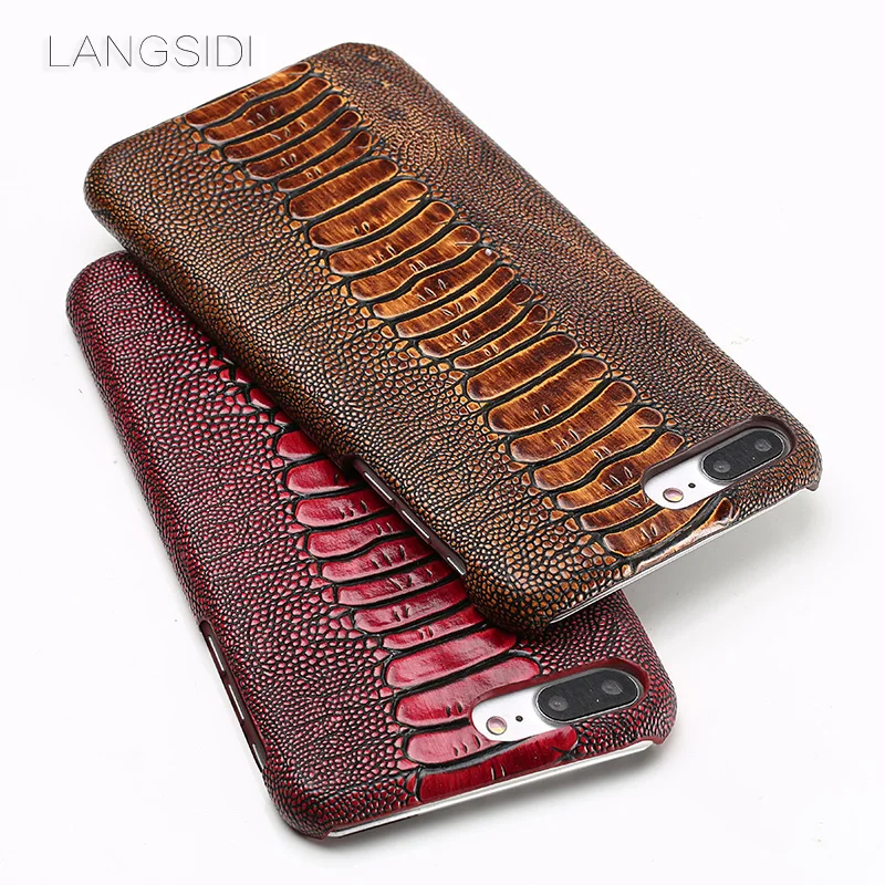 

LANGSIDI brand phone case For Iphone 11 Pro max Genuine leather ostrich foot grain handmade For iPhone 7 8 6s plus X xr xs max