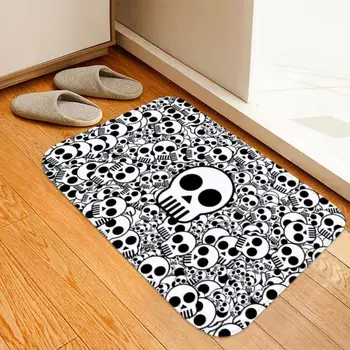 

new Halloween Skulls Pattern Area Rug Soft Fleece Floor Mat Rectangle Non-Slip Area Rug Holiday Decorations