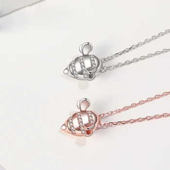 

925 Sterling Silver Lovely two colors Bee Animal Pendants Necklace for Women Fine Jewelry
