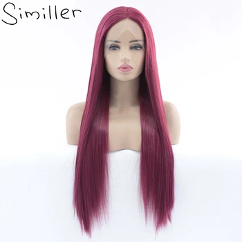 

Similler Lace Front Wigs for Women Blue 99J Synthetic Long Straight Wigs Middle Parting Heat Resistant Fiber Natural Looking