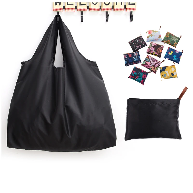 Big Size Thick Nylon Large Tote ECO Reusable Polyester Portable Shoulder Women's Handbags Folding Pouch Shopping Bag Foldable