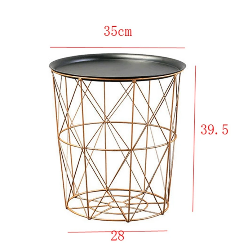 Современные Золотой Круглый для хранения, из металлической проволоки Корзина приставной столик