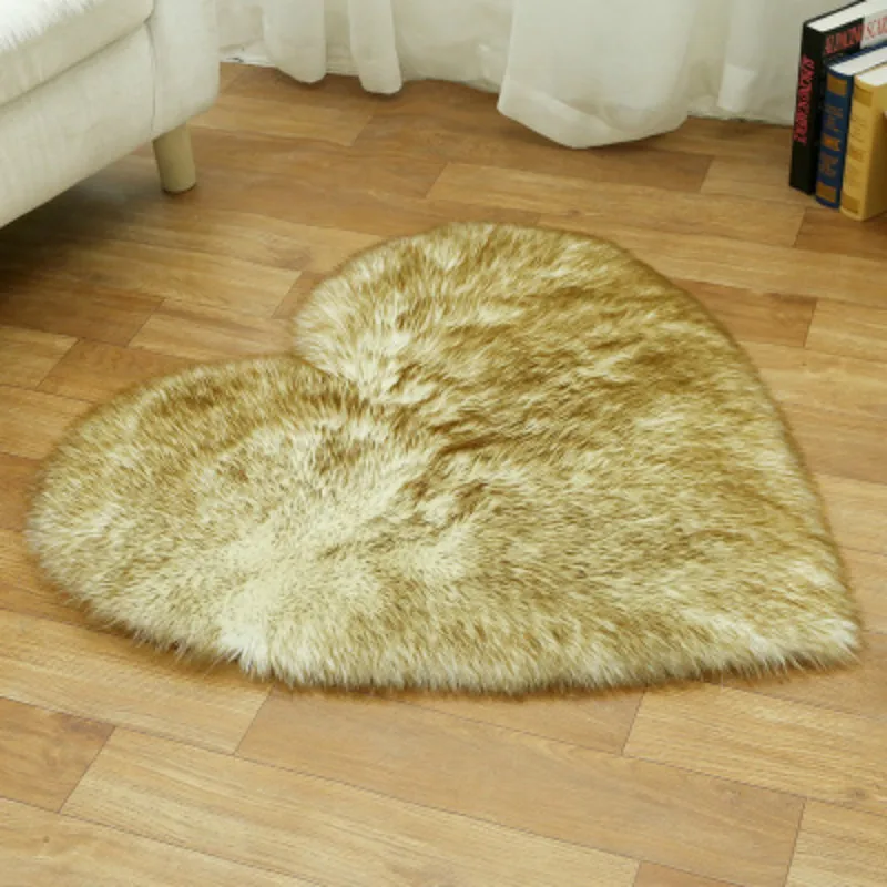 Love Heart Shaggy Carpet For Living Room Bedroom Fluffy Super Warm Plush Mats Kids Room Pure Color Faux Fur Rug Floor Rugs