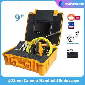 WOPSON 23mm Camera Drain Sewer Pipe Inspection Endoscope System 9" Touch Screen DVR Keyboard Meter Counter 5mm Fiberglass Calbe