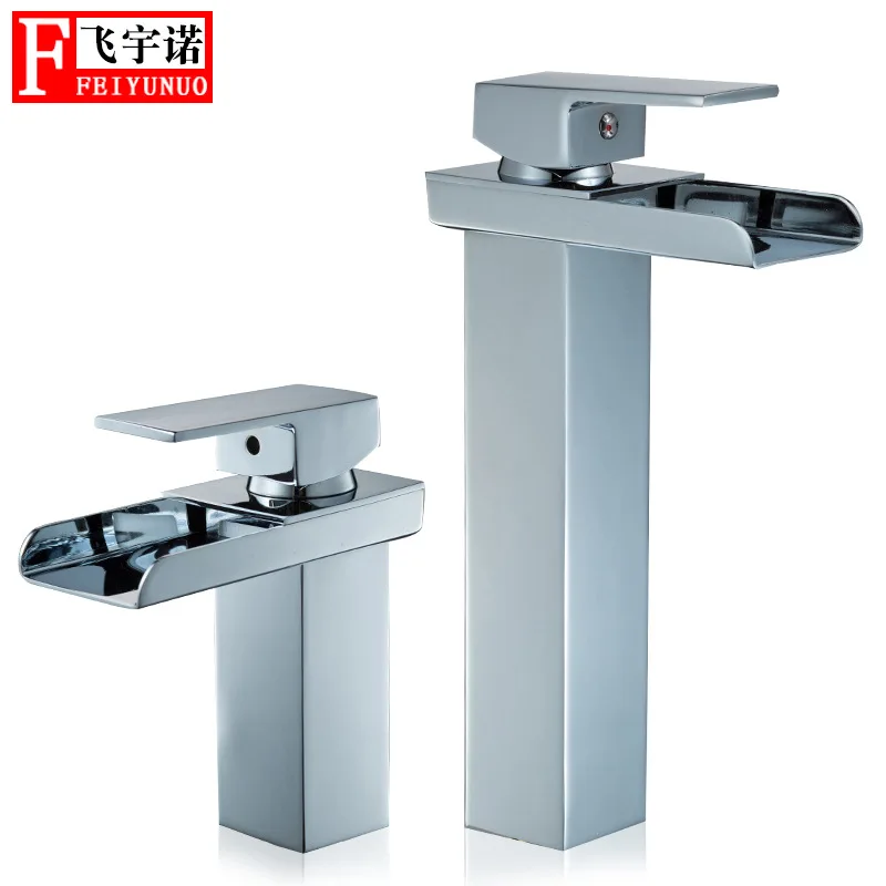 

Cross Border New Style Square Sink Waterfall Faucet Bathroom Inter-platform Basin Hot And Cold Faucet Copper Basin Faucet