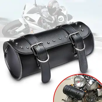 

Universal Motorcycle Tool Bag Black Barrel Shape Leather Storage Saddlebag Motorbike Motor Carrier Pouch Side Luggage Bag