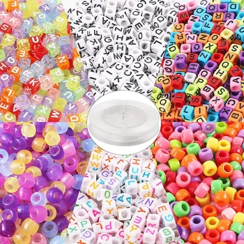 

1500 Assorted Acrylic Plastic Beads, Including 4 Types of Alphabet Beads, 1 Set of Large Hole Beads, 1 Set of UV Beads, 50 Meter