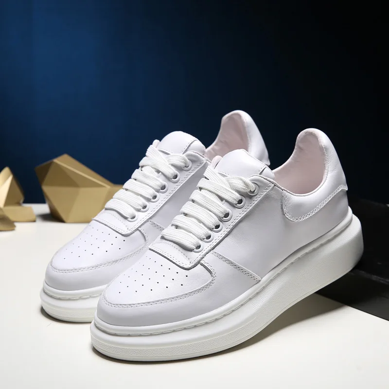 

Thick Bottomed White Shoes Women's McQueen Versatile Leather Shoes 2020 Spring And Summer New Style Online Celebrity Lace-up Spo