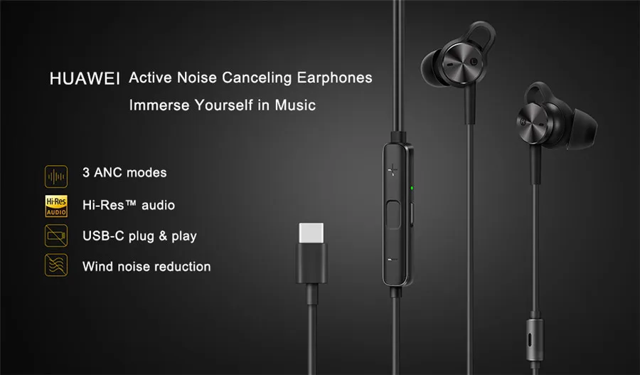 HUAWEI Active наушники с шумоподавлением 3 оригинальные usb type C ANC 3 CM-Q3 Hi-Res качество музыки mate 10 20 RS P20 Pro Honor V 10