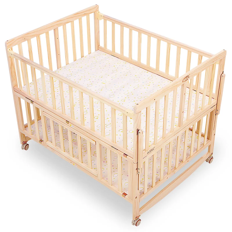 

Rocking Twin Crib Solid Wood Lacquerless Large-size Multi-functional Cradle Bed Widening Double Baby BB Bed