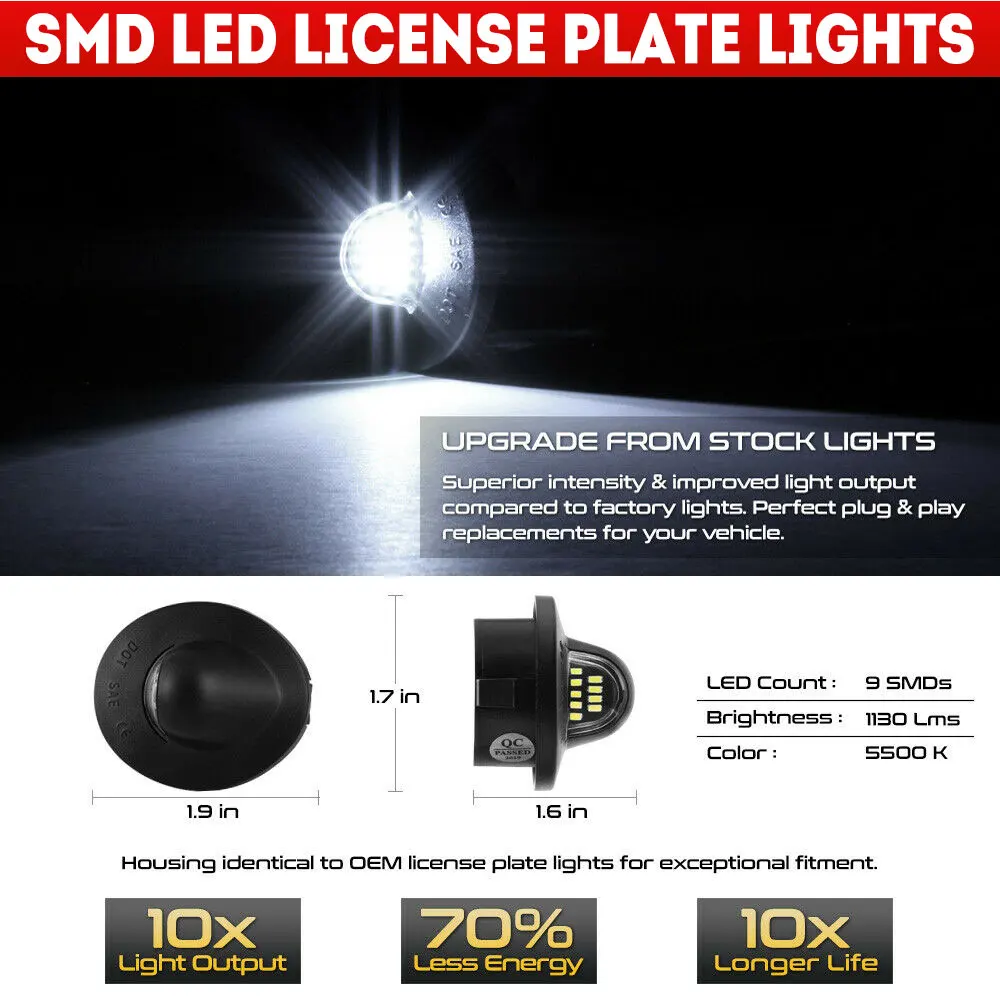 2PCS LED License Plate Light For Ford F-150 F-250 F-350 F-450 F-550 Bronco Ranger Explorer Excursion Expedition Waterproof