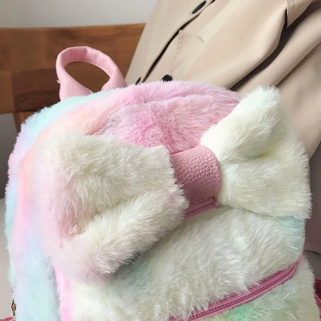 Женский мягкий меховой плюшевый рюкзак Aelicy маленькие рюкзаки с бантом Женская