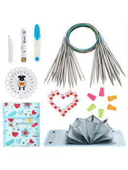 

43Pcs Stainless Steel Circular Knitting Needles Set 14 Sizes Tube Circular Colorful Crochet Needle Love Mark Buckle Weaving Tool