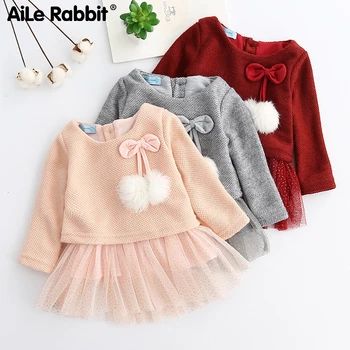 

Autumn New Arrival Girl Baby Clothes Dresses Children's Fashion Dress Long-sleeved Fur Ball Skirt Princess Pettiskirt 0-3 Years
