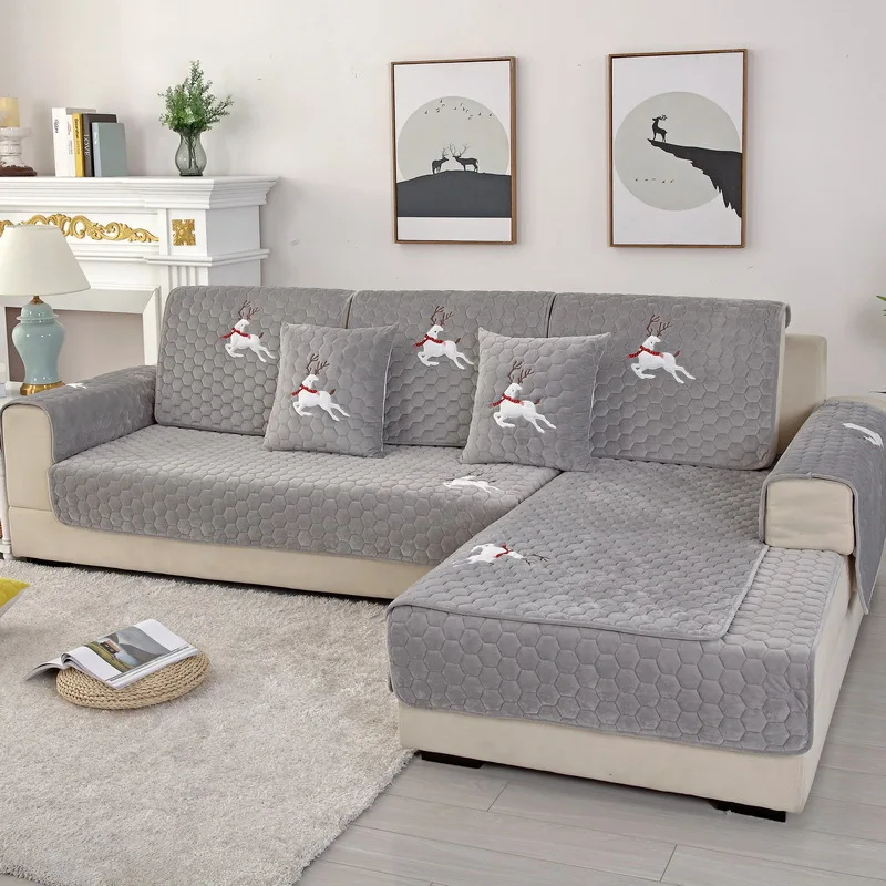 Light gray Роскошные Чехлы для диванов для гостиной, высококачественный чехол для секционного дивана, утолщенная короткая плюшевая нескользящая Подушка AB69 - Цвет: Light gray