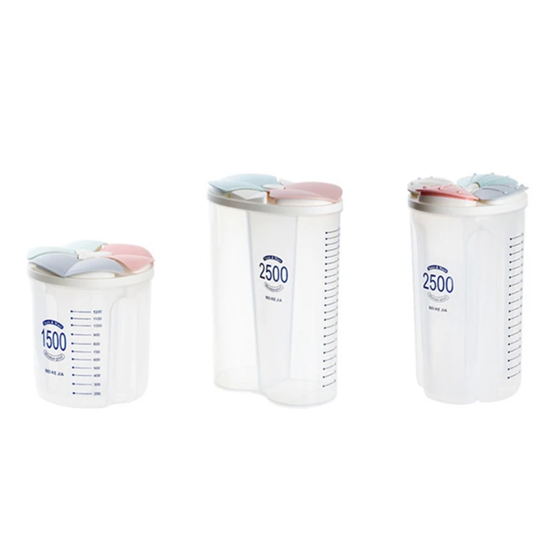 

3PCS Kitchen Grain Storage Box Transparent Plastic Compartment Barrel Sealed Cereal Food Storage Containers Jar Household Access