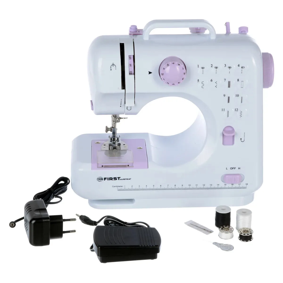 Швейная машина FIRST FA-5700-2 Purple (Встроенный нитеобрезатель, кнопка реверса,обратный ход, обратный шов, освещение, подсветка рабочей поверхности, cъемная прижимная лапка)