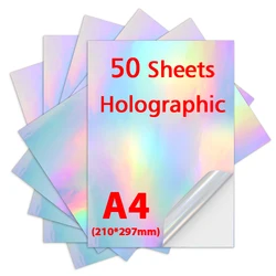 10/20/30/40/50 Sheets Holographic Printable Vinyl Sticker Paper A4 Waterproof Self Adhesive Rainbow Sticker Laser Inkjet Paper