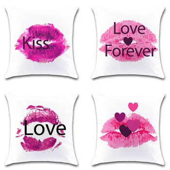 

Love and kiss red lips printed white Cushion Cover Decorative Home sofa seat Decor friend office kids bedroom gift pillowcase