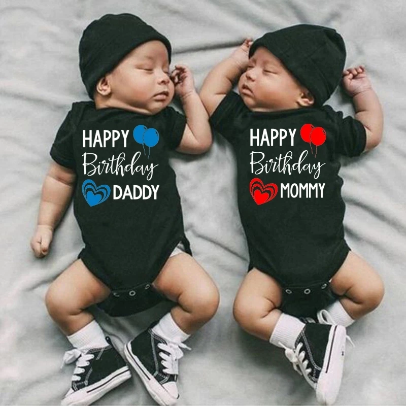 

Happy Birthday Daddy Mommy Summer Baby Bodysuits Cotton Short Sleeve Romper Toddler Rompers New Born Pajamas Ropa Baby Clothes