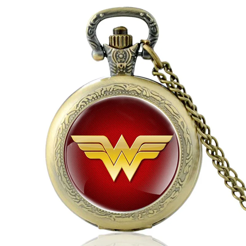 

Classic Antique Bronze Wonder Woman Quartz Glass Dome Pocket Watch Vintage Men Women Necklace Pendants Watch Jewelry Gifts