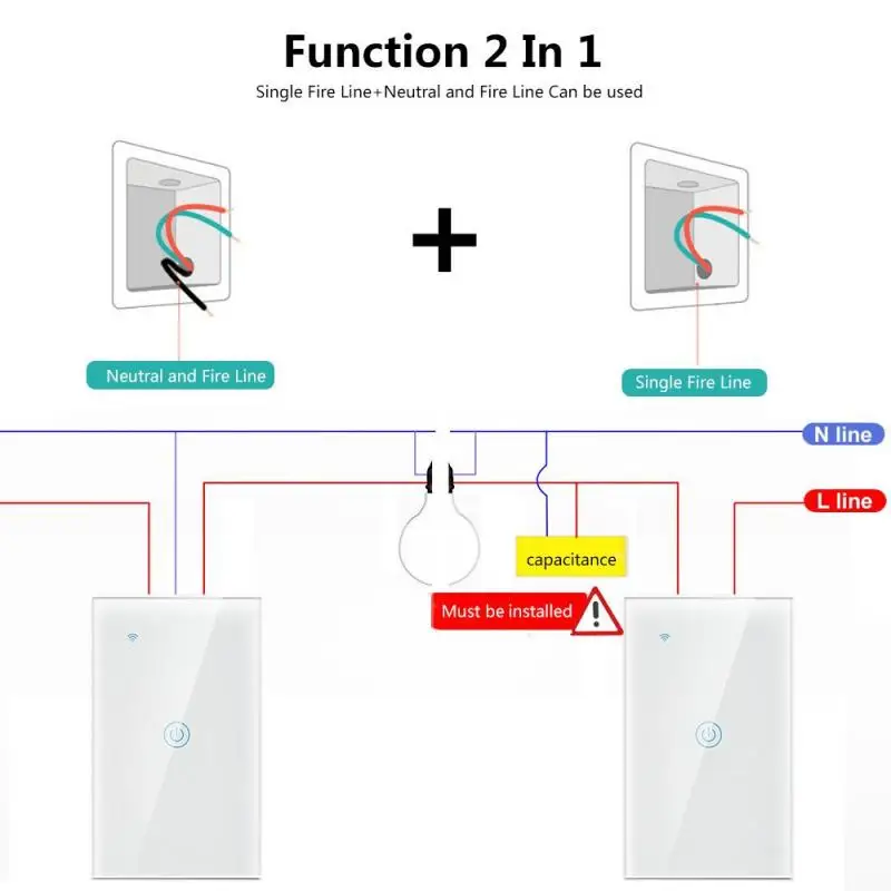 Tuya smart wall Switch US wifi+Bluetooth smart switch zero fire single fire universal Touch Switch Voice Control Light