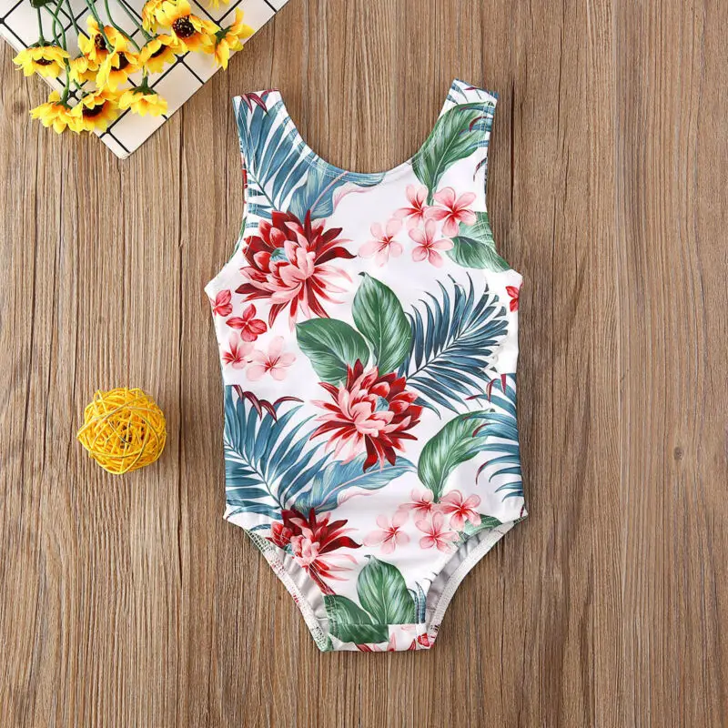 Модный летний купальный костюм для новорожденных девочек, хлопковый комбинезон с цветочным рисунком, купальный костюм, бикини, одежда для купания, От 0 до 3 лет