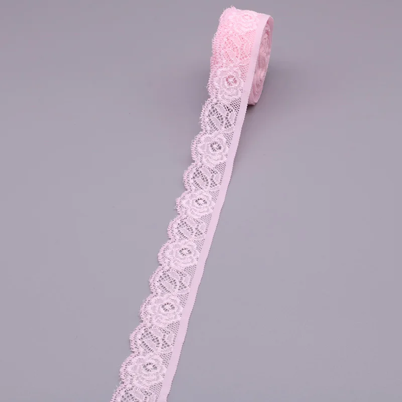 White Embroidered Elastic Lace Ribbon - 10 Yards of 25mm Trim for Sewing, Crafts, and Garment Accessories