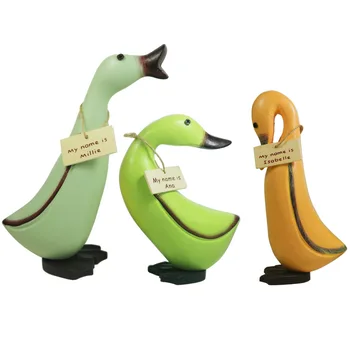 

Set of 3 Decorative Spring Green Duck Figurine Wooden Handcrafted Ducks Statue Collectible Figurine Housewarming Wedding Gift