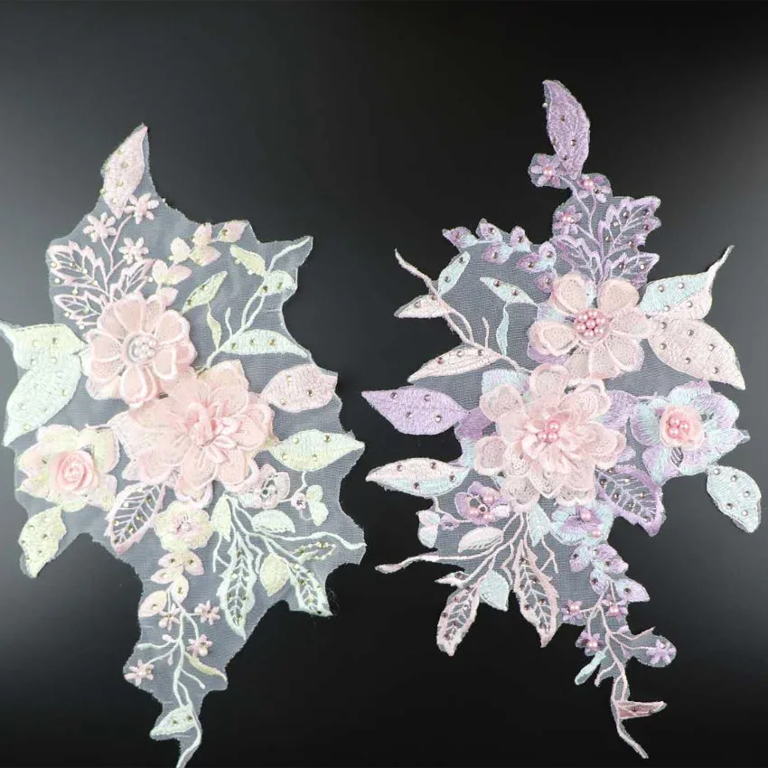 

Exquisite Embroidered Wedding Cloth Sticker Hand-embroidered Applique Three-dimensional Petal Beaded Eugen Mesh Patch
