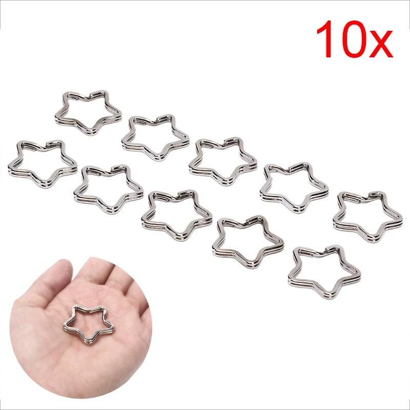 10pcs Polished Silver Star Keyring Keychain Split Ring Key Rings DIY Key Chain Jewelry For Car Key Handbag