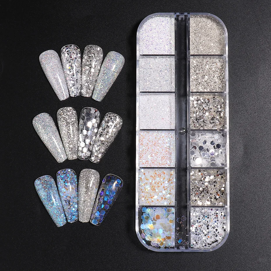 Holographic Silver Nails Art Sparkly Nail Glitter Sequins Hexagon Chunky Winter DIY Manicure Decoration (4)