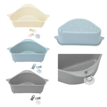 

Multi-Purpose Triangular Drain Shelf Storage Rack Sink Strainers Basket with Suction Cup for Kitchen Bathroom Support Corner