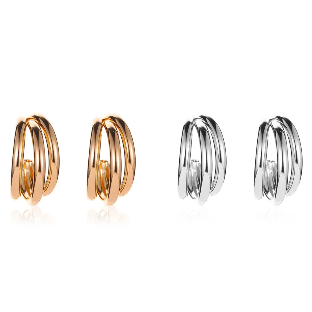 Trendy Metal Thick Tube Earring Multi Layer Geometric C Shape Hoop Earrings Punk Gold Alloy Charm Earring Women Fashion Jewelry