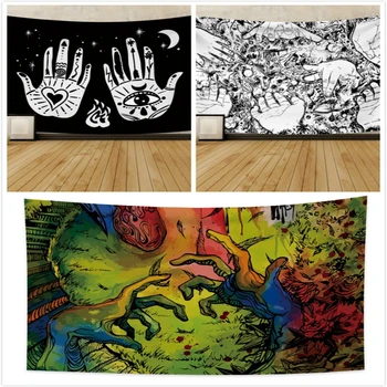 

Abstract White Black Moon Star Hand Painted Tapestry Heart Eye Wall Hanging Wall Carpet Tapestry Beach Towel Home Decor Tapestry