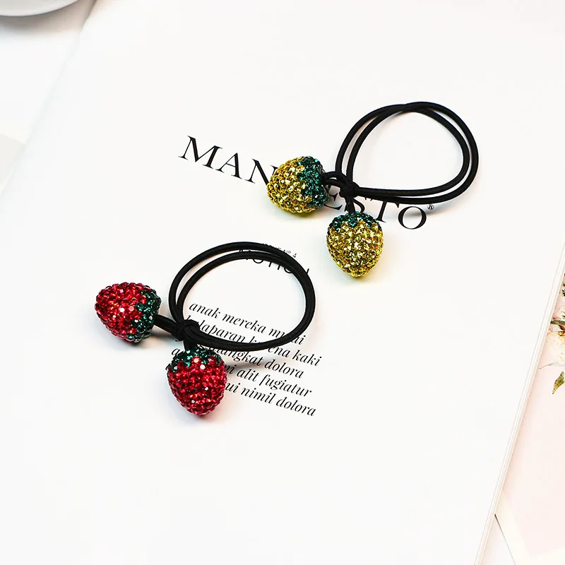 DoraDeer Hair Bands Strawberry Crystal Scrunchie Girls Sweet Bandanas Ponytail Holder Hair Band Headbands Hair Accessories Women