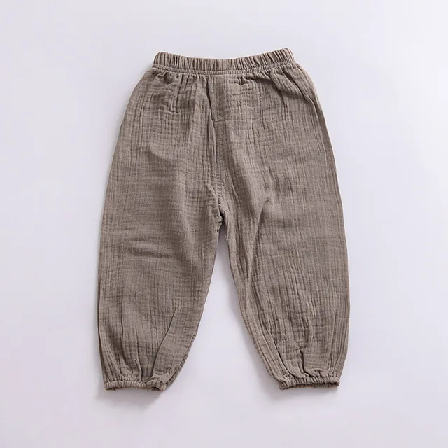 New 2-7y 2018 Summer Solid Color Linen Pleated Children Ankle-length Pants for Baby Boys Pants Harem Pants for Kids Child K633-khaki