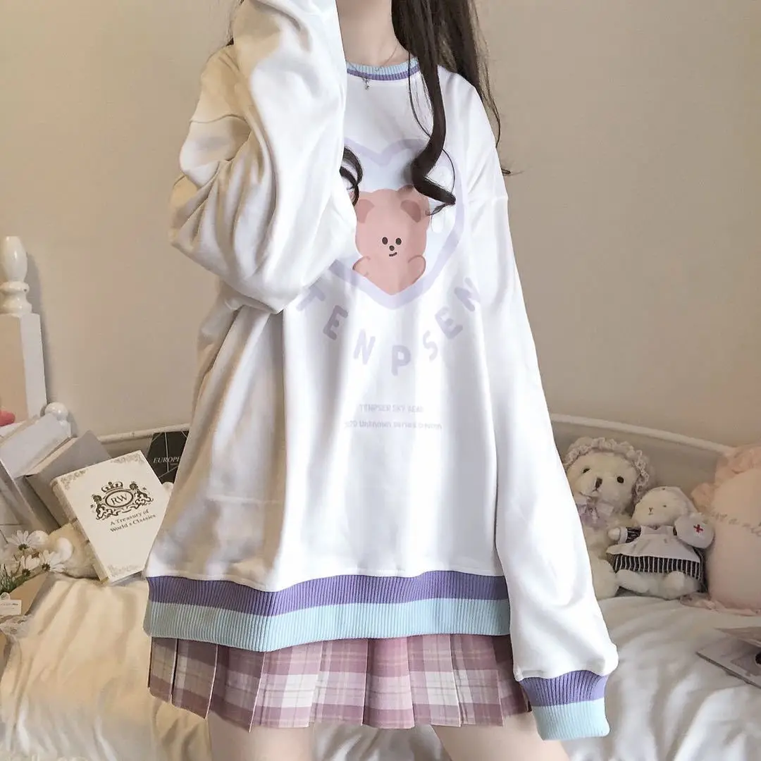 2021 Autumn Bear Hoodies Femme Patchwork Pullovers Sweatshirt Women Fashion Kawaii Clothes MINGLIUSILI Casual Long Sleeve Top 2021 Autumn Bear Hoodies Femme Patchwork Pullovers Sweatshirt Women Fashion Kawaii Clothes MINGLIUSILI Casual Long Sleeve Top