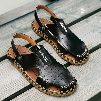 

2020 New Sport Man Sandals Handmade Athletic Sandals Mens Slip-on Men Summer Shoes Leather Walking Mens Sandals Luxury Brand