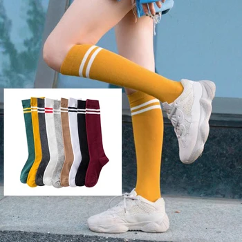 

korean Long Women Cotton Socks Girls Socks Cotton Striped Socks Winter Hip Hop Warm Knee Socks Harajuku Socks White Socken Sox