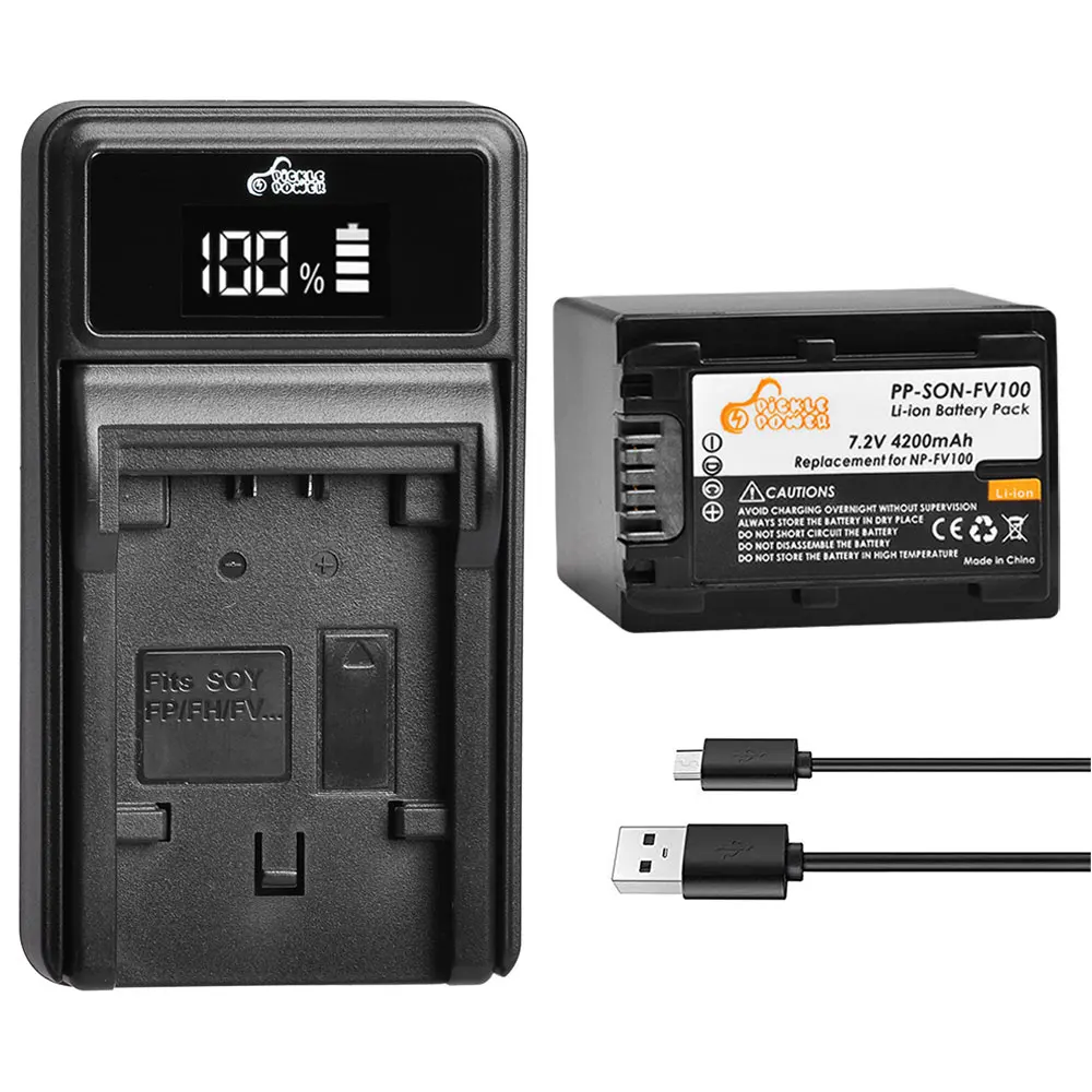 4200mAh NP FV100 NP-FV100 FV100 Battery + LED Charger for Sony NP-FV30 NP-FV50 NP-FV70 SX83E SX63E FDR-AX100E AX100E replacement battery Batteries