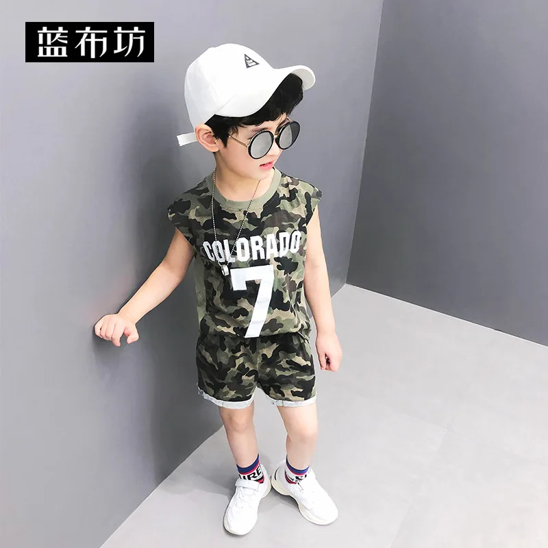 

Lan bu fang Childrenswear BOY'S Vest Suit Summer Camouflage Sleeveless Two-Piece Set Summer Wear 2019 New Style Western Style Se