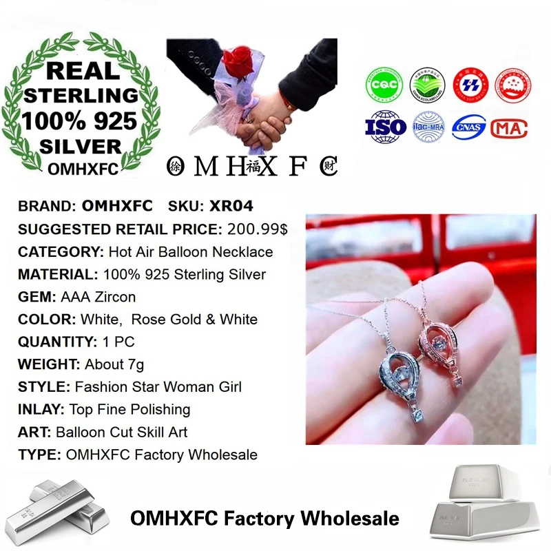 OMHXFC XR04 Европейская мода для женщин и девушек Подарок на день рождения и свадьбу воздушный шар Циркон 925 пробы Серебряное Ожерелье