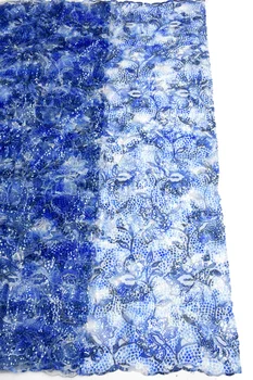 

Beautiful Blue African Sequin Lace Fabric 2019 High Quality Lace Dress Blue Tulle Lace for Party