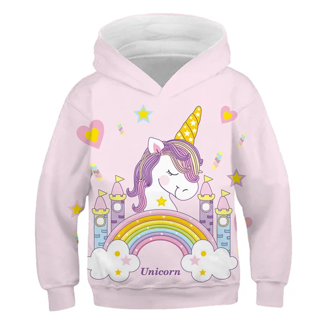 Girls Unicorn Hoodies 4 5 6 7 8 9 10 11 12 -14 Years Kids Sweatshirt Unicorn Hoodies Boys Hooded Autumn and Winter Girl Clothes Tzwy-13274