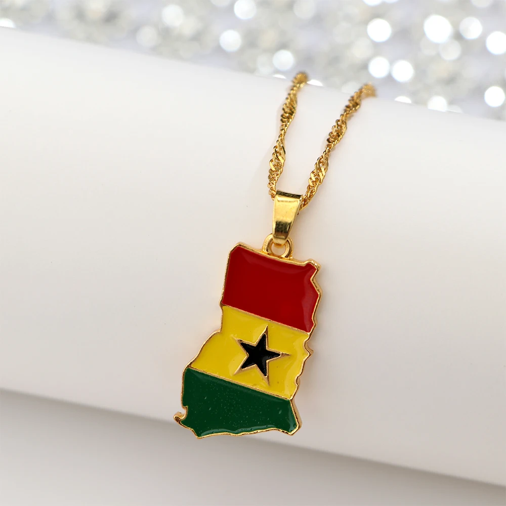 2019 ожерелье с картой страны флагом подвеской из эмали Африки Guinea Ghana Liberia Undersea Jamaica